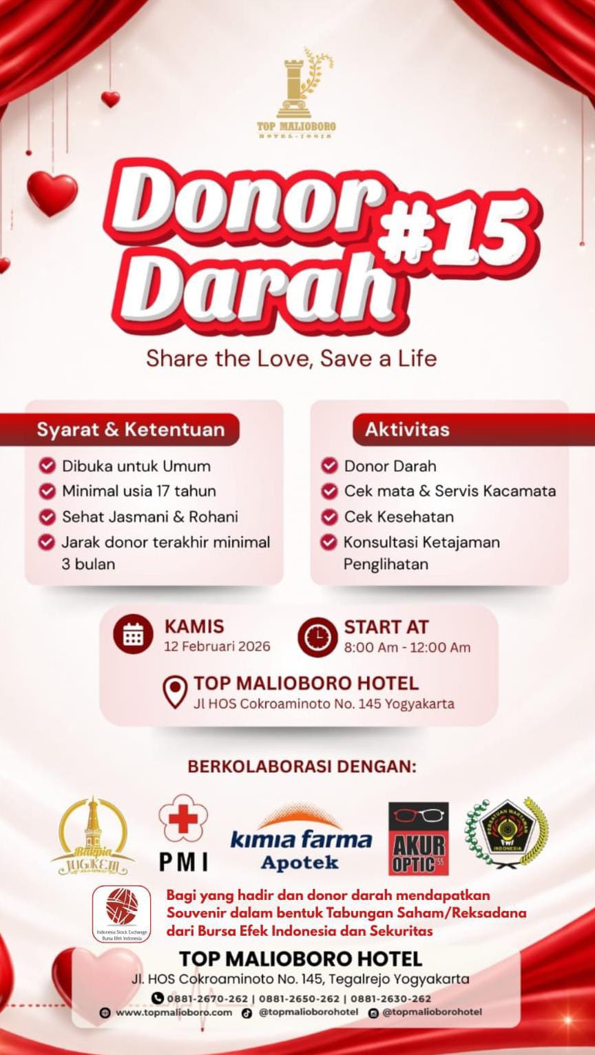 Peringati HPN, Top Malioboro Hotel bersama PWI DIY Gelar Donor Darah. Ayo Ikut!